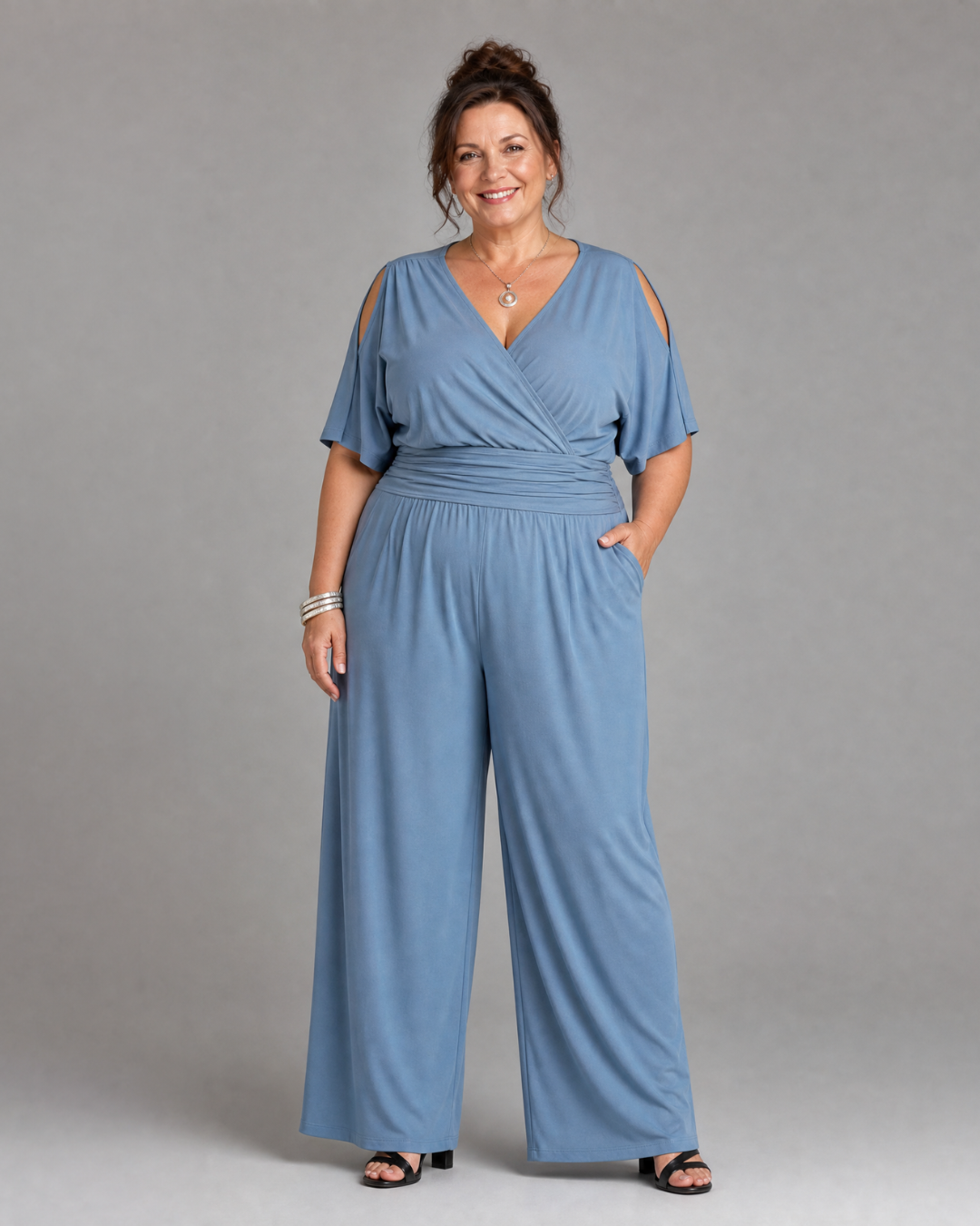Noretta | Cold Shoulder Wrap Waist Relaxed Jumpsuit