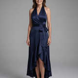Sennasia | Halter Wrap Tie High Low Dress