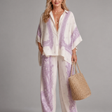 Norrose | Soft Print Oversized Shirt And Wide Leg Pants Set