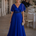 Selndra | Short Sleeve V Neck Flowing Maxi Dress