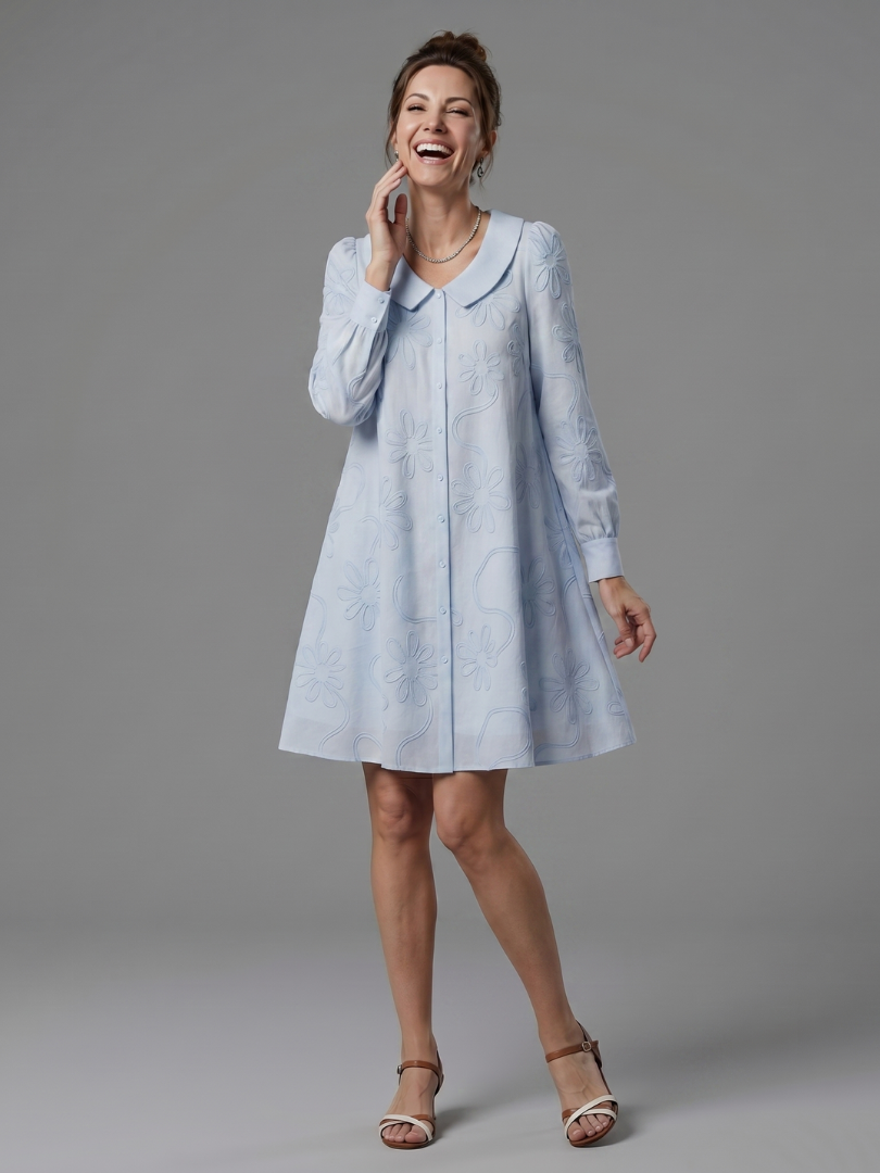 Eloney | Button Front Collar Knee Length Dress