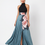 Wilthea | Halter Bodice Floral Skirt Maxi Dress