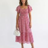 Norlora | Off Shoulder Floral Smocked Midi Dress