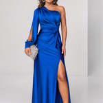 Julna | One Shoulder Draped Slit Maxi Dress