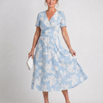 Serwynne | Floral Print Short Sleeve V Neck Midi Dress