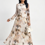 Kaldra | Long Sleeve Abstract Print Waist Maxi Dress