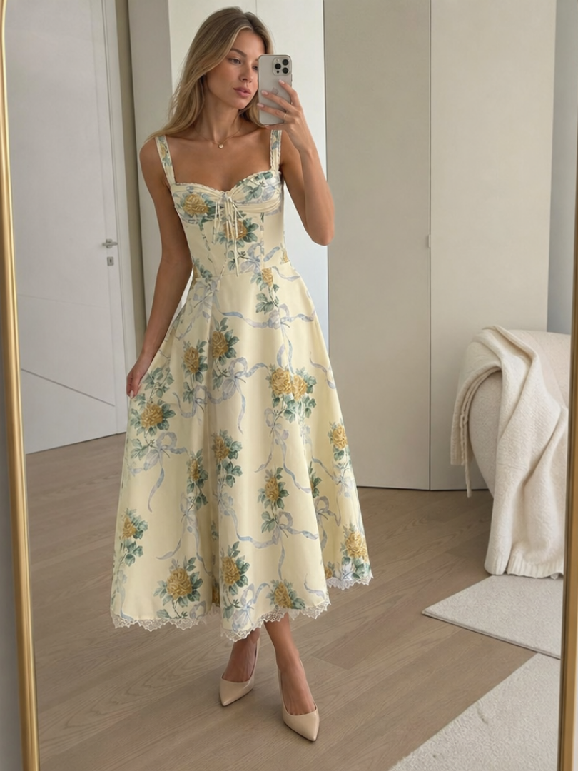 Norbeth | Soft Corset Style Structured Bodice Midi Dress