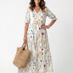 Magdamae | Botanical Print Tassel Tie Midi Dress