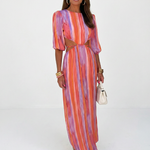 Isathea | Vertical Stripe Cutout Waist Midi Dress