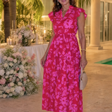 Norrina | Sleeveless V Neck Ruffle Trim Midi Dress