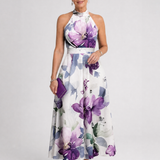 Teslia | Soft Bloom Halter Neck Flowing Midi Dress