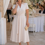 Kalndra | Short Sleeve Collared Wrap Waist Midi Dress