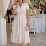 Kalndra | Short Sleeve Collared Wrap Waist Midi Dress