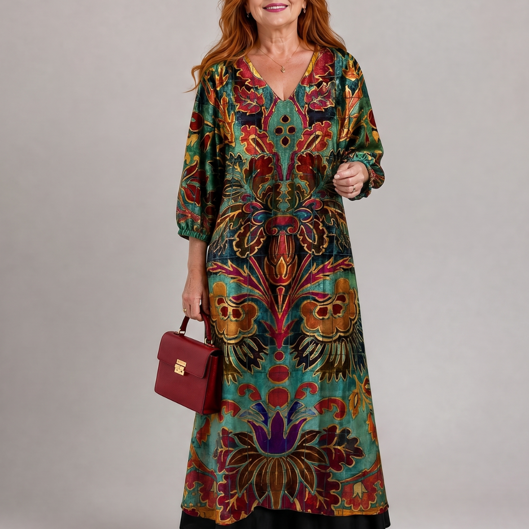 Belrose | Ornate Bohemian Print Loose Fit Midi Dress