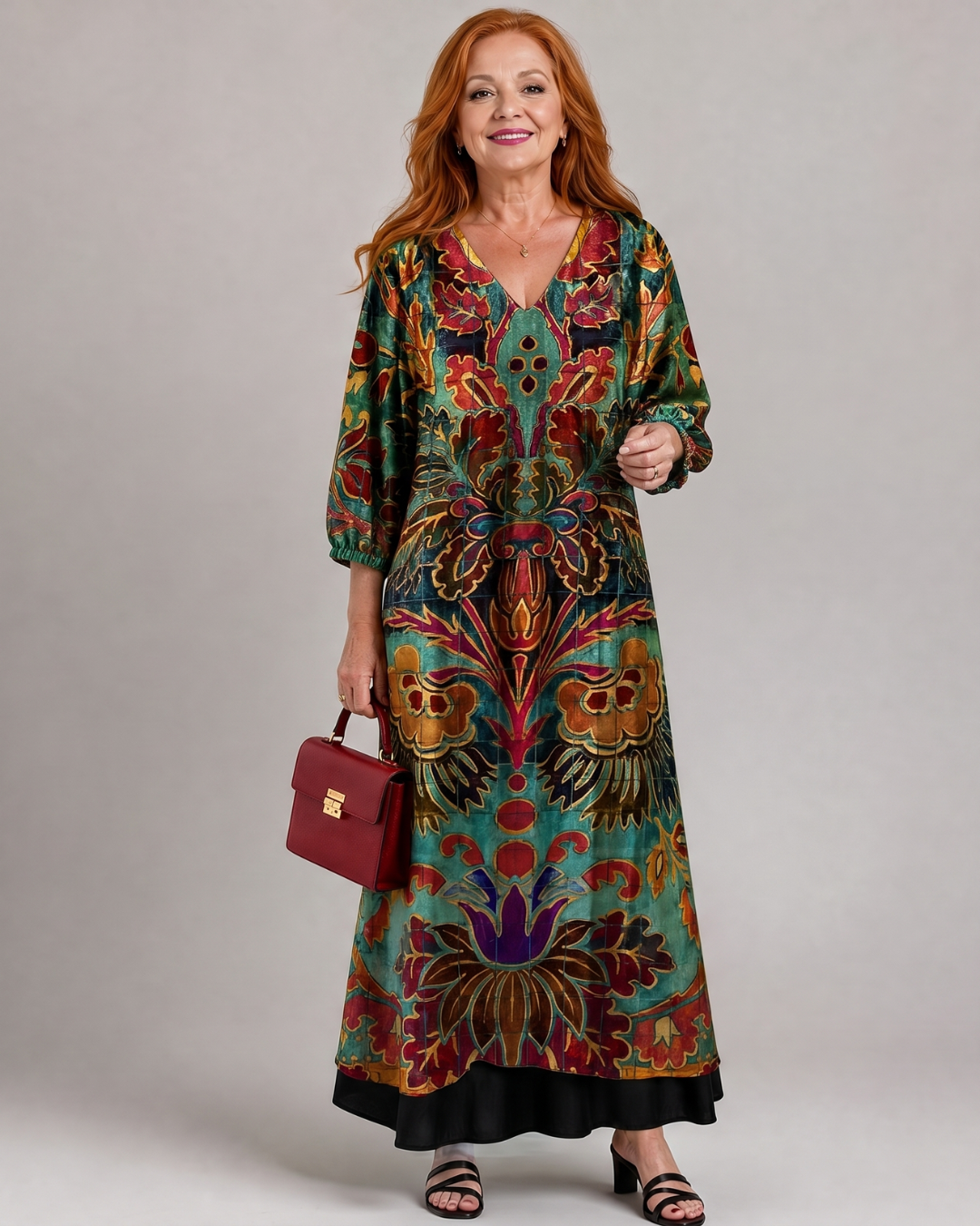 Belrose | Ornate Bohemian Print Loose Fit Midi Dress