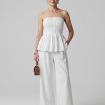 Romyina | Strapless Smocked Top And Wide Leg Pants Set