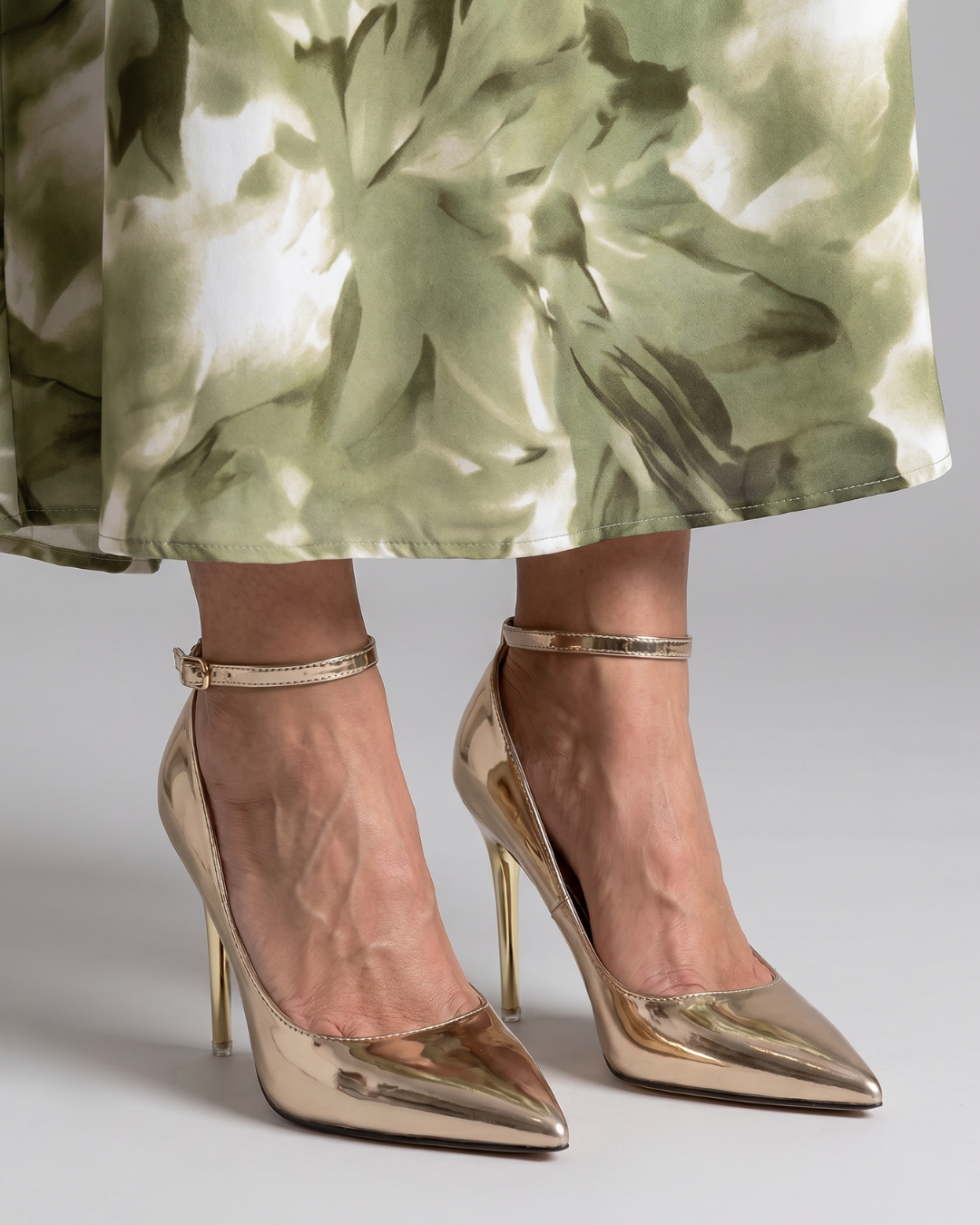 Callette | Metallic Pointed Toe Ankle Strap Pumps