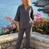 Perrina | V Neck Tunic Gathered Trouser Set