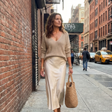 Lunwyn | Bias Fall Satin Skirt Knit Layer Set