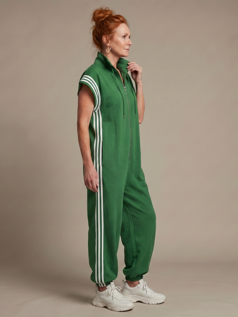 Mirania | Zip Front Stripe Panel Jumpsuit