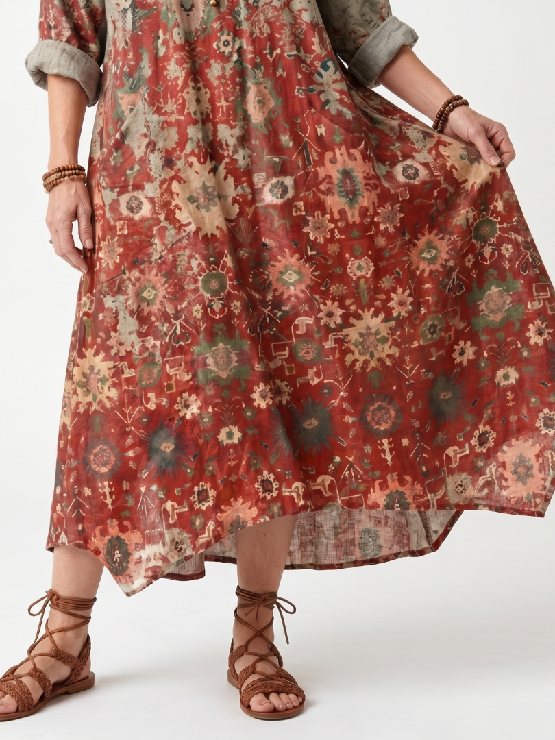 Lilawen | Mixed Pattern Relaxed Pocket Midi Dress