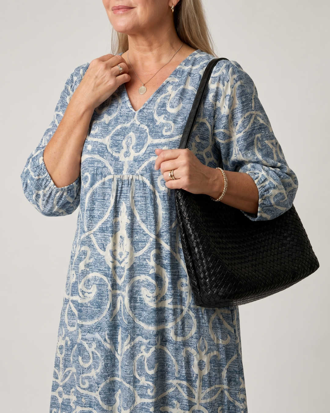 Verra | Vintage Scroll Print Soft Drape Midi Dress