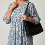 Verra | Vintage Scroll Print Soft Drape Midi Dress