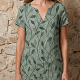 Merine | Leaf Print V Neck Knee Length Dress