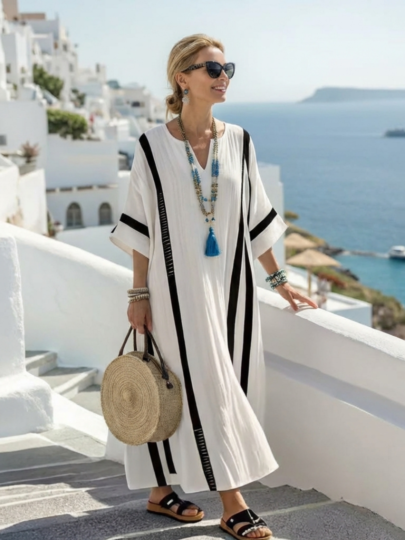 Larbelle | Short Sleeve Color Block Striped Maxi Dress