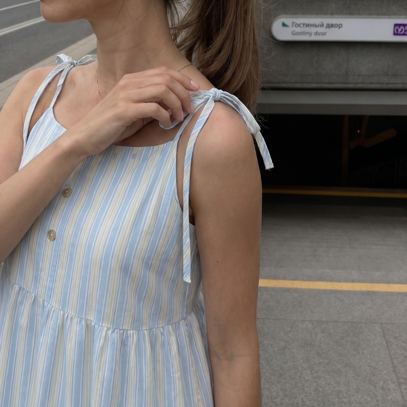 Pruthea | Sleeveless Tie Strap Stripe Pattern Midi Dress