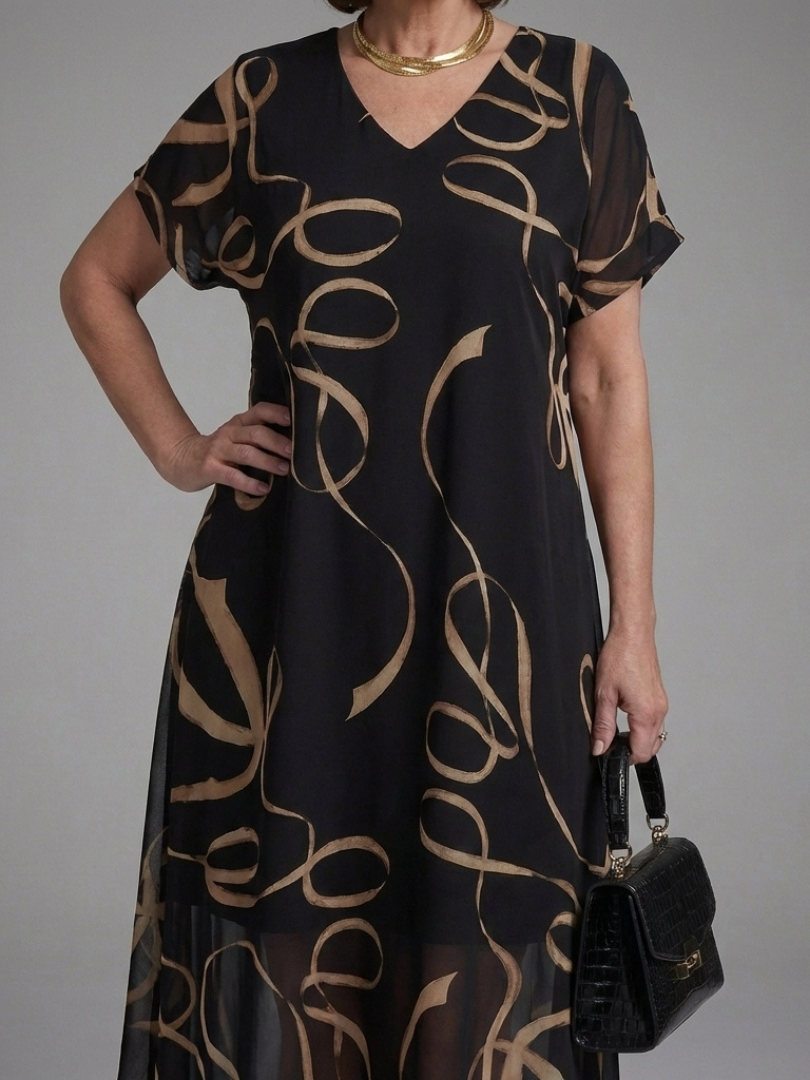 Serasia | Short Sleeve Abstract Midi Dress