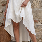 Rosthea | Flowing High Low Clean Neckline Midi Dress