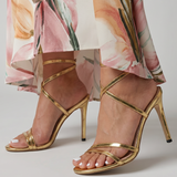 Wilvia | Metallic Wrap Strap Stiletto Sandals