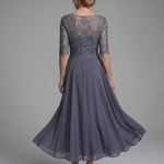 Solda | Lace Bodice Sheer Sleeve Midi Dress