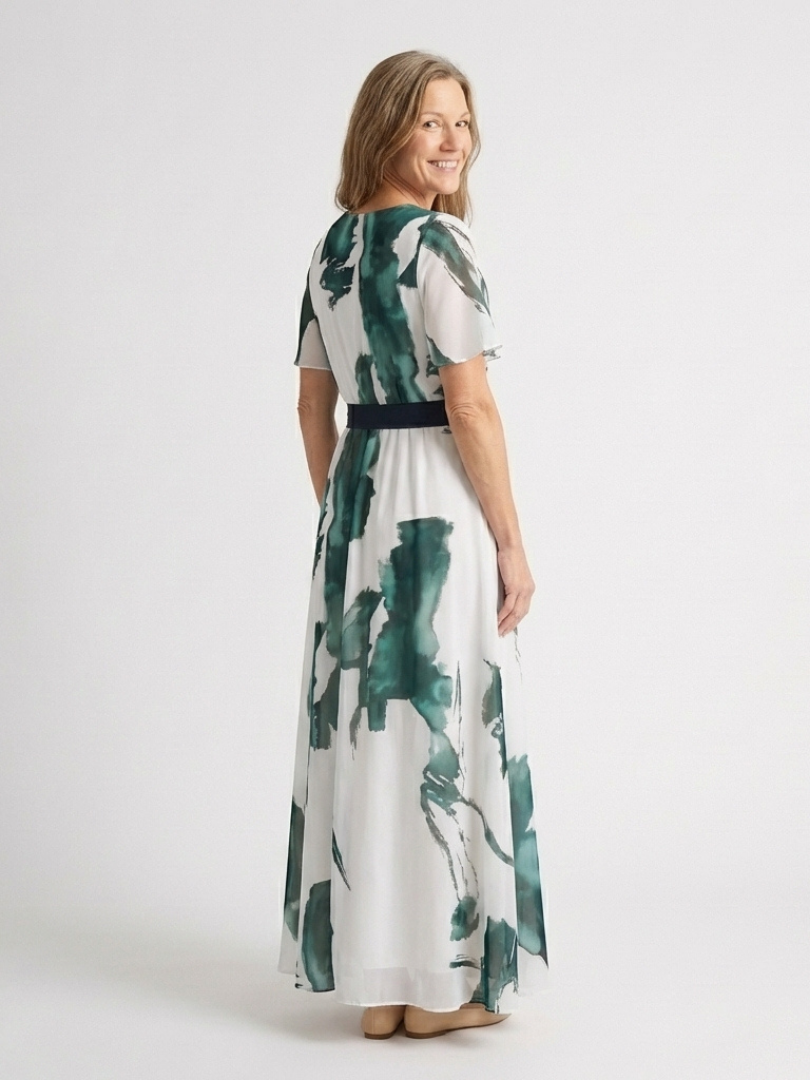Nevna | Flutter Sleeve Belted Maxi Dress