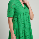 Isarina | Short Sleeve Eyelet Detail Knee Length Dress