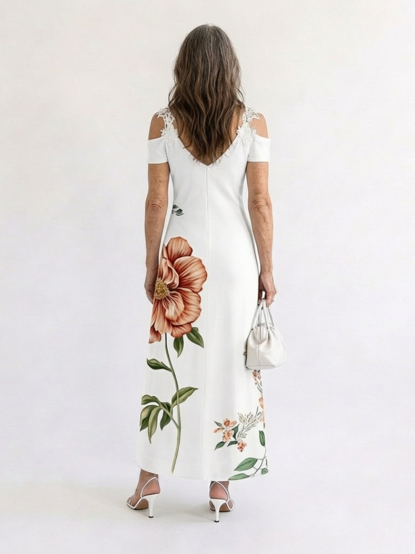 Brithea | Floral Off-Shoulder A-Line Midi Dress