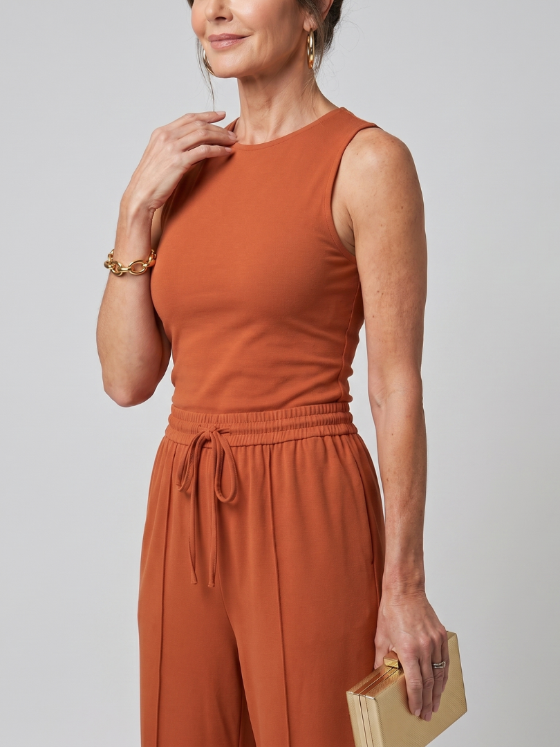 Dorney | Sleeveless Smooth Wide Leg Pants Set