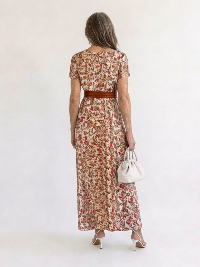 Tamsinna | Elegant Floral V-Neck Midi Dress