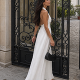 Julsia | Sleeveless Halter Neck Fitted Bodice Midi Dress