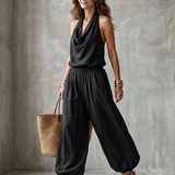 Faerin | Drape Neck Fluid Top Wide Leg Set
