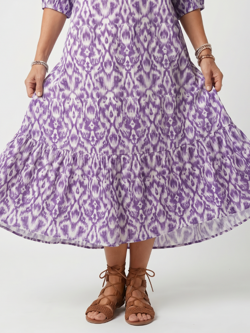 Linnra | Printed Tassel Tie Midi Dress