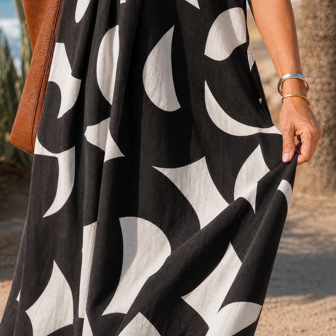 Verbeth | Abstract Print V Neck Flowing Midi Dress