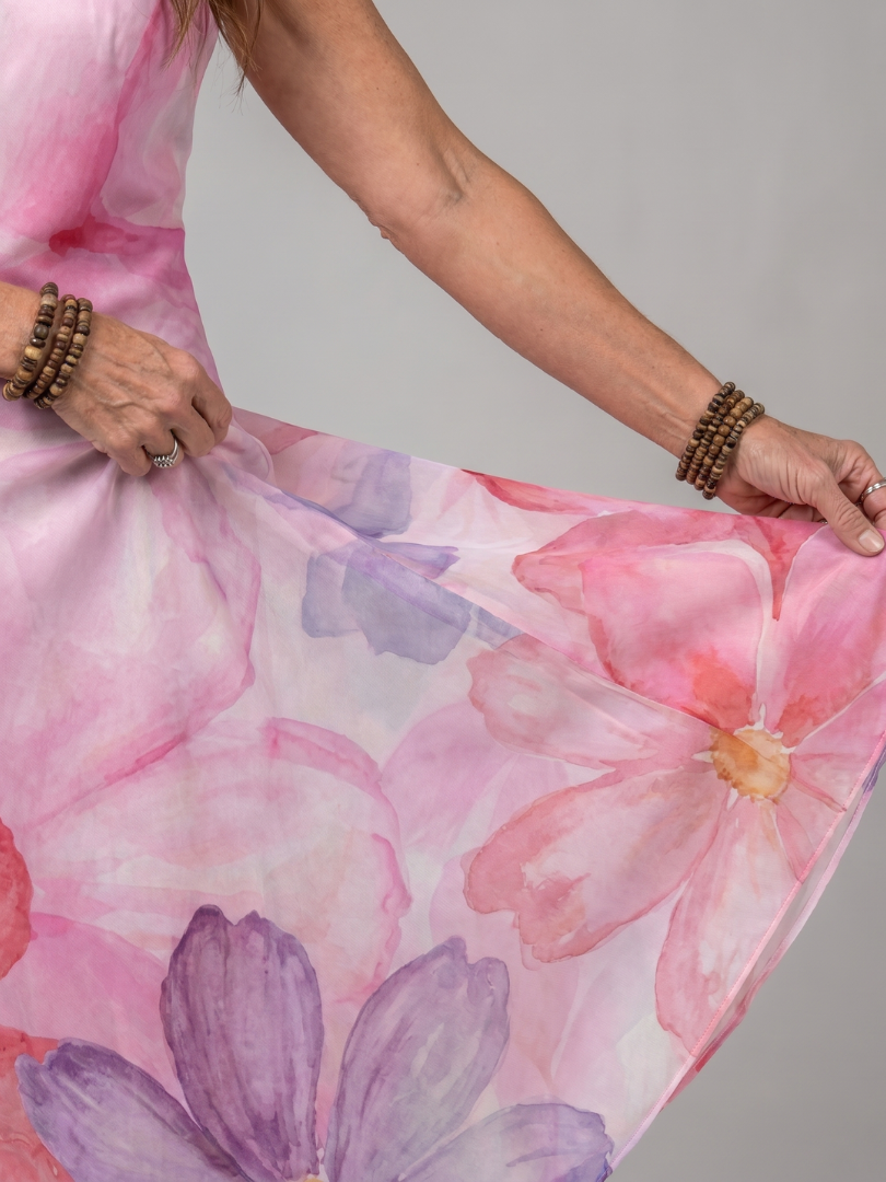 Orlasette | Watercolor Flower Sleeveless Flowing Midi Dress