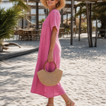 Faevia | Washed Cotton Blend V Neck Relaxed Midi Dress