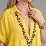 Faera | Embroidered V Neck Pocket Detail Relaxed Midi Dress