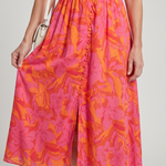 Lunrin | Puff Sleeve V Neck Bold Floral Print Midi Dress