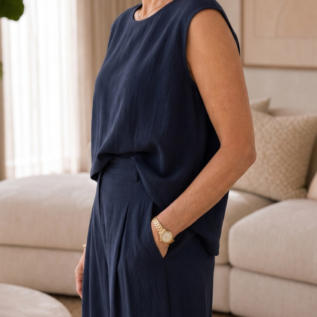 Rosrina | Sleeveless Relaxed Top And Wide Leg Pants Set
