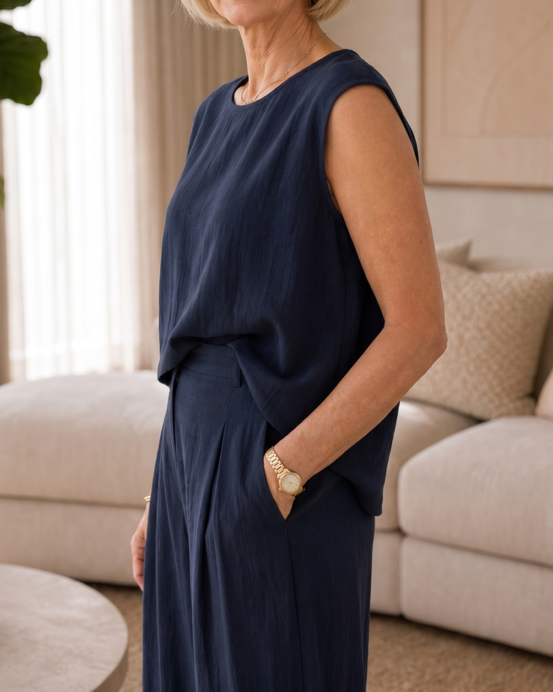 Rosrina | Sleeveless Relaxed Top And Wide Leg Pants Set