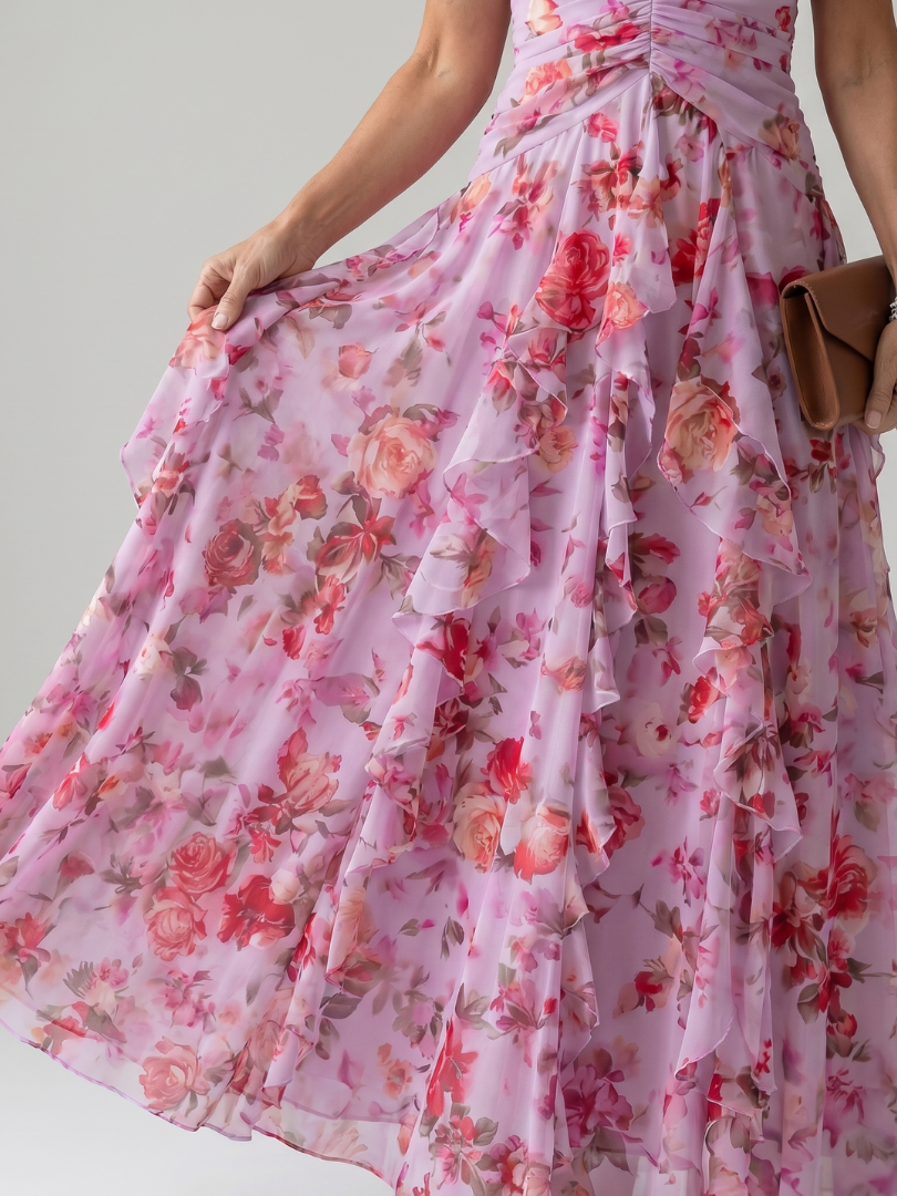 Liabeth | Halter Neck Ruched Bodice Floral Maxi Dress
